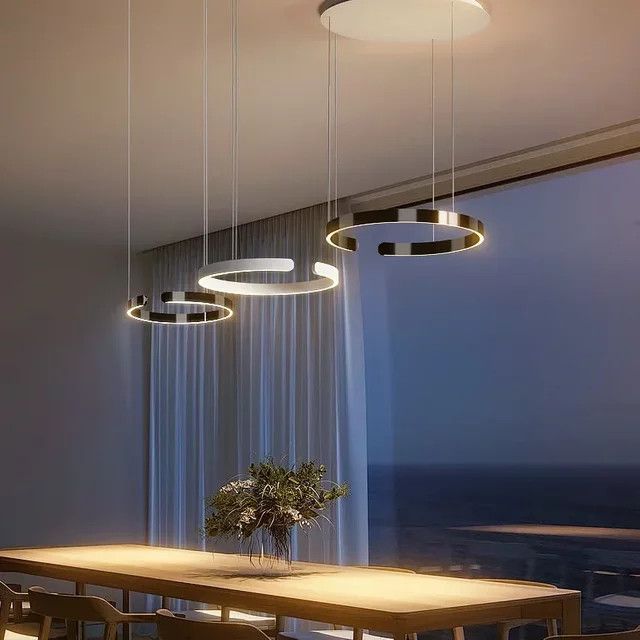 HomeLover Nordische C-förmige Pendelleuchte in Schwarz-Weiß mit anhebbarem Ring zur augenschonenden Beleuchtung für Schlafzimmer, Esszimmer oder Arbeitszimmer - Bild 1