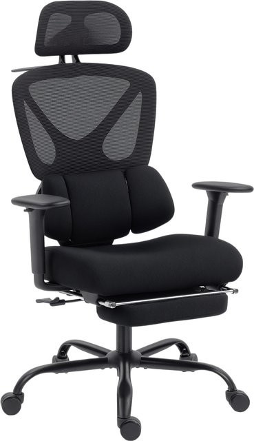 Ergonomischer HOMCOM Bürostuhl in Schwarz mit 3D-Armlehnen, Kopfstütze und Lendenstütze, höhenverstellbarer Drehstuhl mit Wippfunktion für dein Home-Office von Aosom - Bild 1