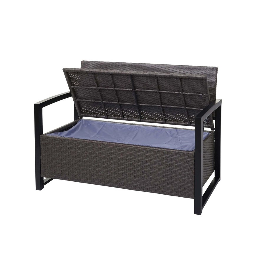 MCW Poly-Rattan 2er Sitzbank F39 als Gartenbank und Truhenbank mit Staufach und Sitzkissen in Grau-meliert - Bild 3