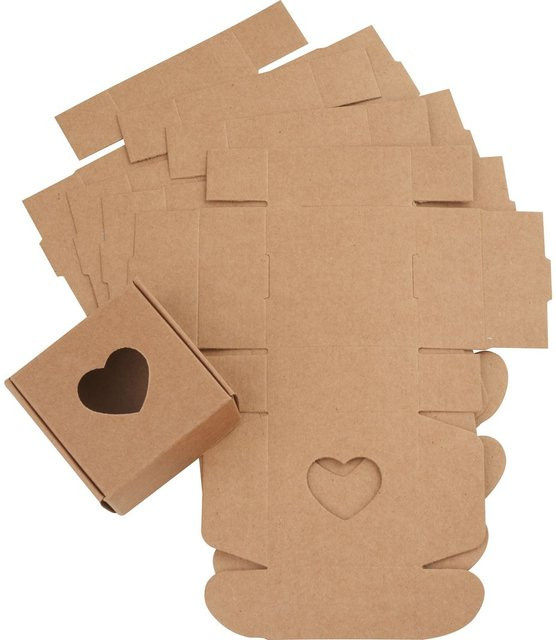 VBS Faltschachtel Quadratisch mit Herz in Braun aus Kraftpapier, 5 Stück, B: 6,5 cm, T: 6,5 cm, H: 3,0 cm - Bild 1
