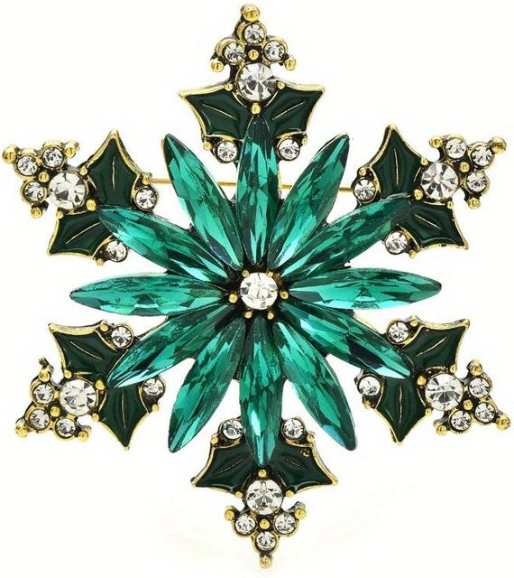 YIRAN Anstecknadeln, Schneeflocken, Kupfer, Gold, Zirkonia, Kristall, Damen - Bild 1