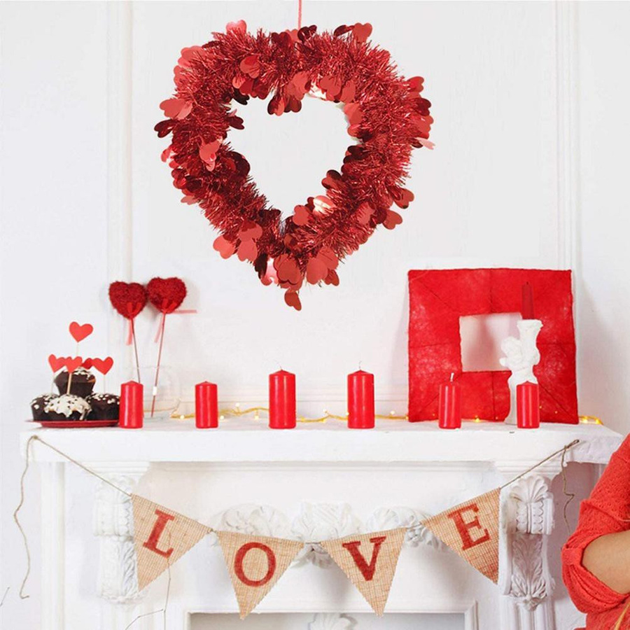 Herzförmiger Krappkranz von KONNWEI als künstliche Dekoration für Valentinstag und Hochzeit zum Aufhängen an Fenster, Wand oder Tür - Bild 5