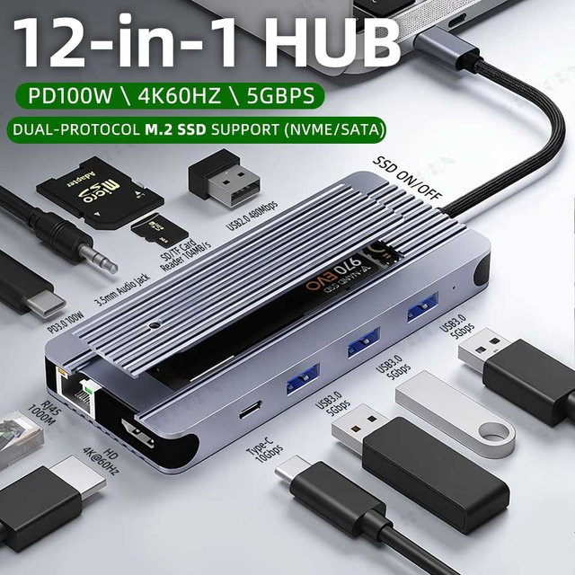 VILCORN 12-in-1 USB-C Dockingstation mit M.2 SSD-Gehäuse und HDMI 4K UHD Adapter für Macbook Pro - Bild 1