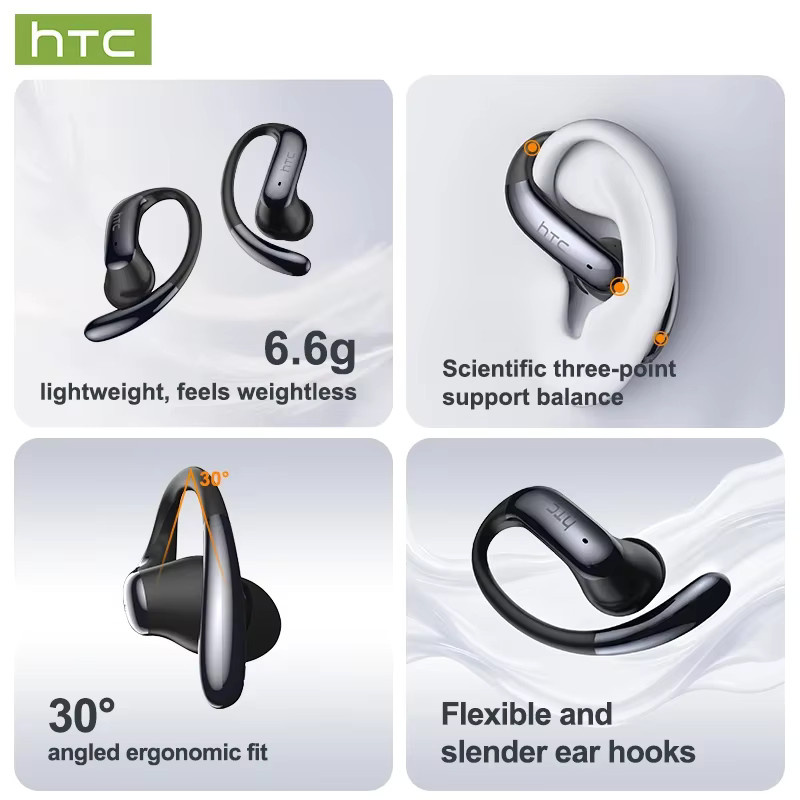 HTC NE63 Bluetooth V6.0 Sport-Kopfhörer mit AI Translator, In-Ear-Design mit Ear-Hook, Schwarz - Bild 5