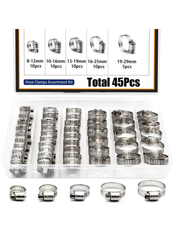 YISEONG 45-teiliges Schlauchschellen-Set aus Edelstahl, 8–29 mm, Schneckengetriebe-Schlauchschellen für Sanitär, Rohr, Ladeluftkühler und Kraftstoffleitungen - Bild 6