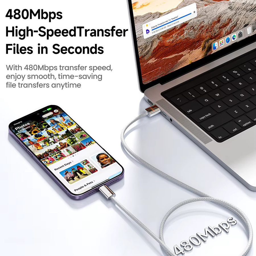 Toocki USB-A auf Lightning Datenkabel für iPhone und iPad in Weiß mit Zinklegierung und 480 Mbps Datenübertragungsrate - Bild 5