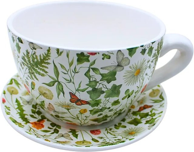 Dekohelden24 Blumentopf aus Keramik in Blattgrün mit floralem Design, B/T/H: 25 x 23 x 14 cm - Bild 1