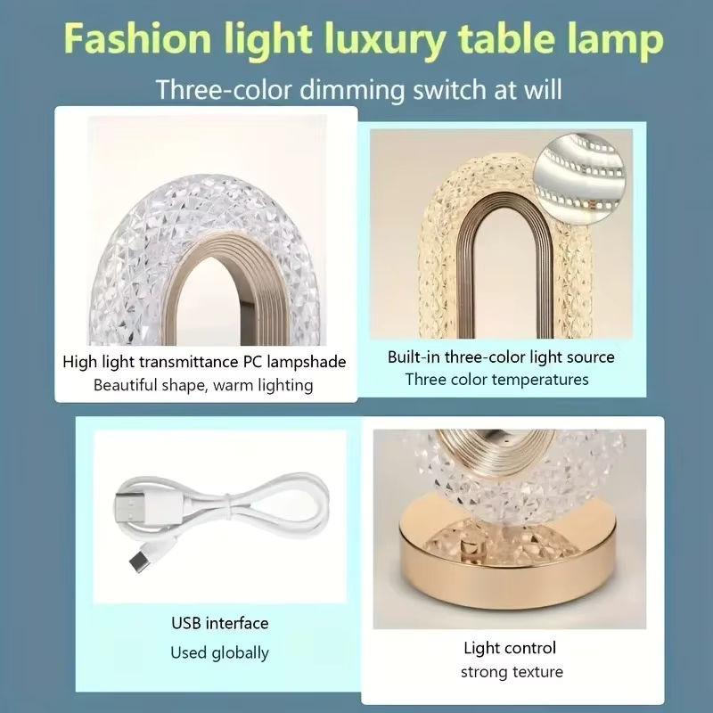 GGbingo 3D Track Kristall Tischlampe mit USB-Anschluss, Transparent/Gold, B/T/H: 26,0 x 10,0 x 10,0 cm - Bild 5