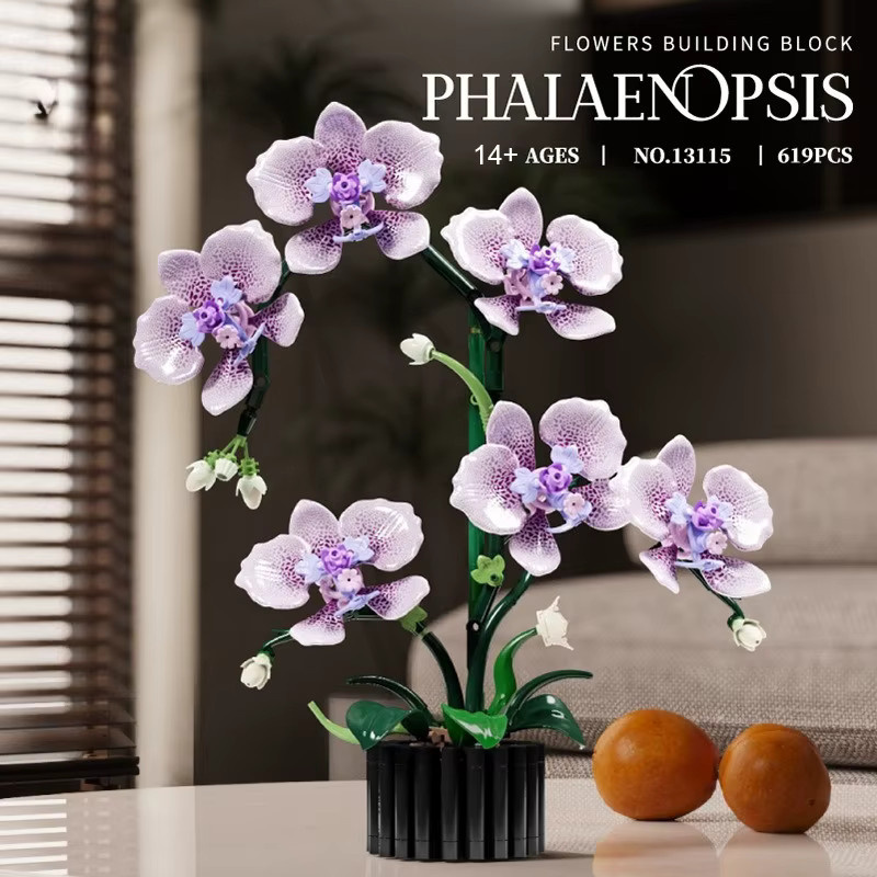 wishiot DIY Baustein-Set Künstliche Orchidee im Topf als dekoratives Blumenmodell und Spielzeug - Bild 2