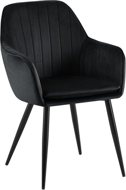 DELUKE Esszimmerstuhl SULIS in Schwarz mit Samtbezug und senkrechter Steppung, B/T/H: 60 x 57 x 86 cm - Bild 1