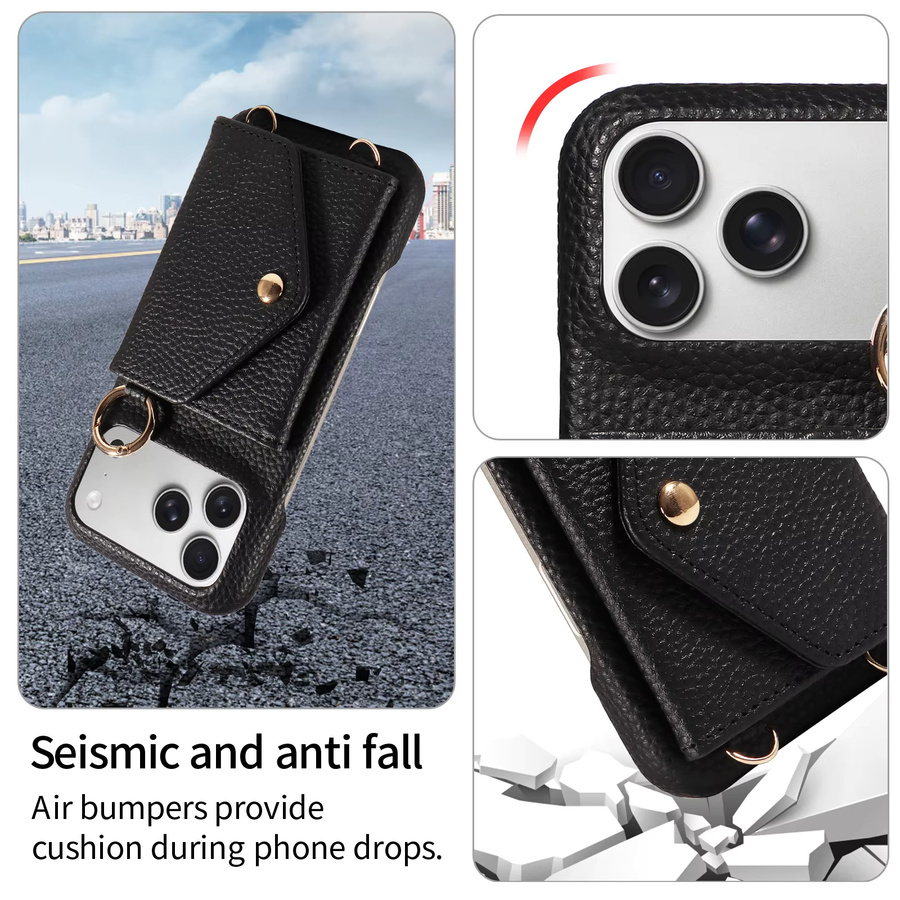 Crossbody Brieftaschenhülle aus PU-Leder mit Spiegel für iPhone 11 bis iPhone 17 Pro Max Plus Mini, stoßfest, Farben: Beige oder Schwarz - Bild 5