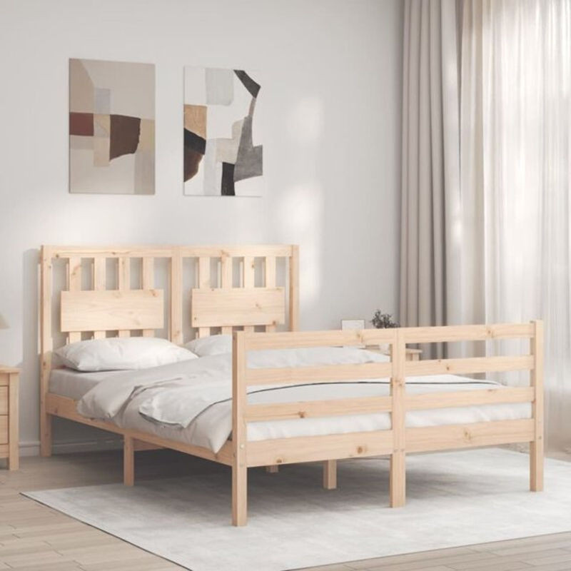 Massivholzbett mit Kopfteil von Vidaxl aus Kiefer in Braun, B/T/H: 120 x 200 cm - Bild 1