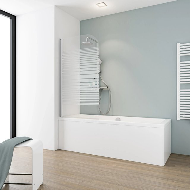 Schulte Badewannenaufsatz aus Echtglas in Alunatur mit Streifen-Design, B/H: 80 x 140 cm, transparent/silber - Bild 1