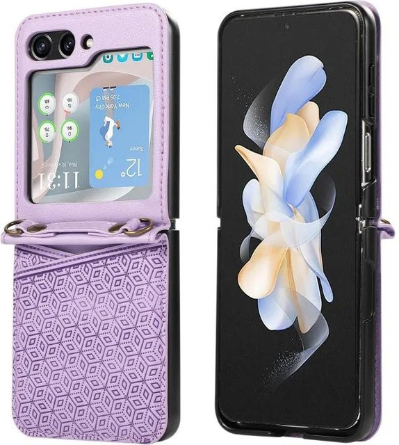 Samsung Galaxy Z Flip 6 5 4 3 5G Crossbody Tasche aus PU-Leder mit Kartenhalter und Handyhülle in Purple - Bild 1