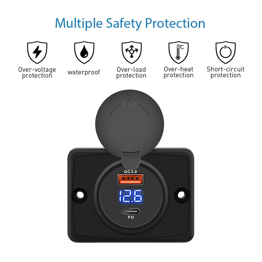 Kebidumei Schnelllade-Steckdosen-Netzteil mit PD 30W und QC 3.0, USB-C Anschluss für Auto, Bus und Wohnmobil, Schwarz - Bild 3