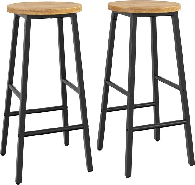 Merax Barhocker 2er Set in Schwarz und Braun mit Holzoptik und Metallgestell, Höhe: 63 cm - Bild 1