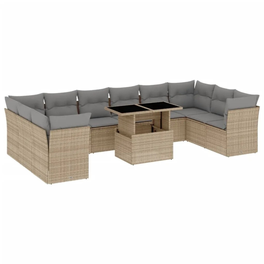 vidaXL 11-teilige Garten-Sofagarnitur aus Polyrattan in Beige mit Kissen und Gartentisch - Bild 2