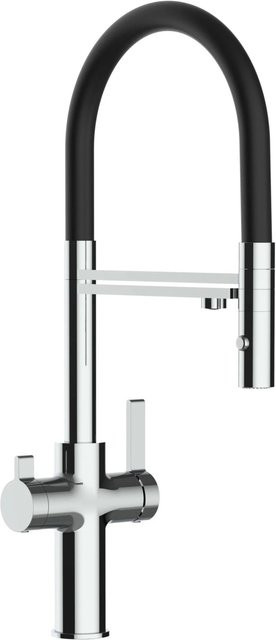 VIZIO 3-Wege Küchenarmatur mit 360° schwenkbarem Auslauf, abnehmbarer 2-Strahl Handbrause und Filterfunktion, Schwarz/Verchromt - Bild 1