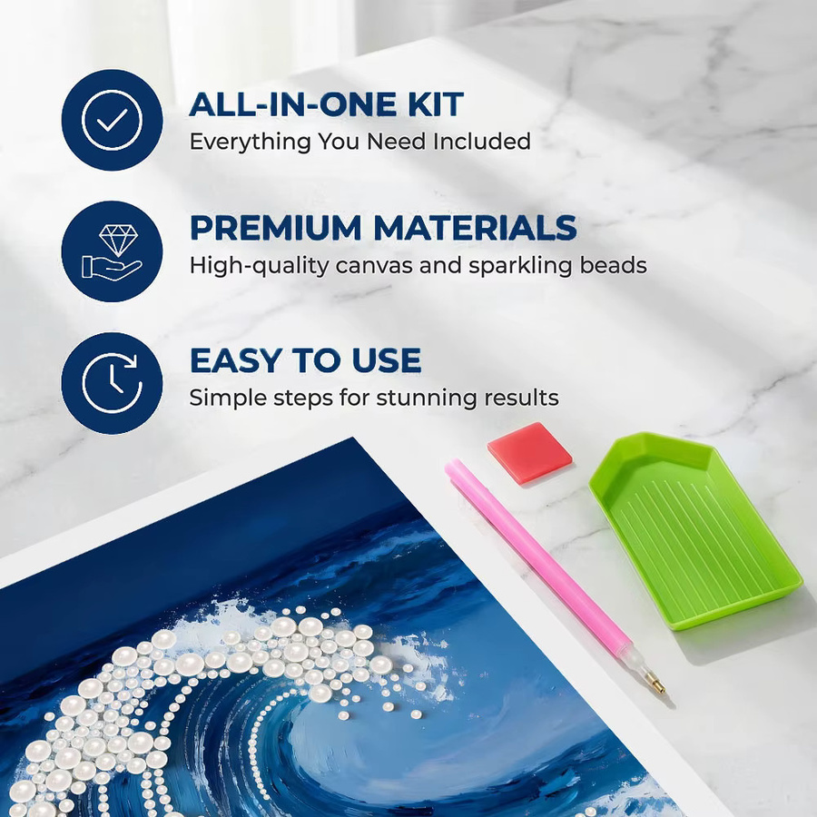 HUACAN Diamantmalerei DIY Set Wellenlandschaft Küstenmotiv in Blau - Bild 5