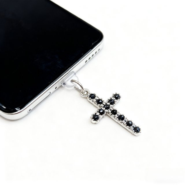 Handyanhänger Strass-Kreuz, Schwarz-Weiß, Unisex - Bild 1