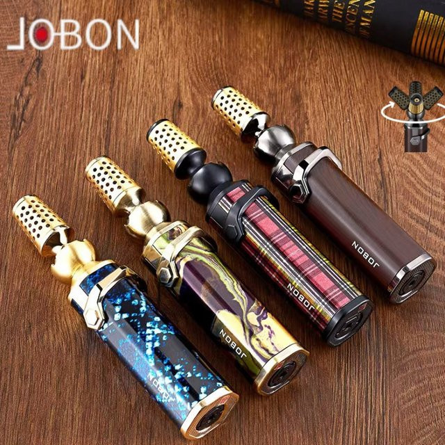 JOBON Blue Flame Gun Feuerzeug mit drehbarem Kopf und Sicherheitsschloss in Blau und Gold - Bild 1