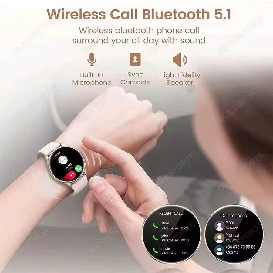 Ola Esporte Smartwatch für Damen und Herren in Schwarz mit HD AMOLED Bildschirm, Bluetooth Anruffunktion, Herzfrequenzüberwachung und wasserdichtem Design aus Edelstahl - Bild 2