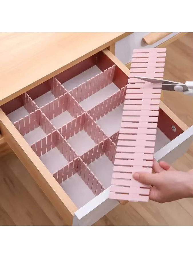 4er Set Einstellbare Schubladen-Organizer aus Kunststoff in Pink für Schrank und Schreibtisch - Bild 4