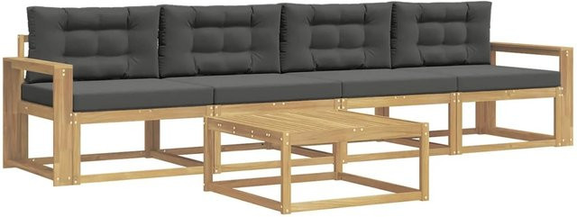 vidaXL Outdoor-Sofagarnitur aus Akazienholz mit 3-Sitzer-Sofa, Couchtisch und Kissen in Weiß, Anthrazit und Braun - Bild 1