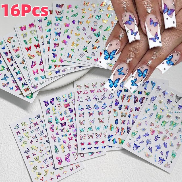 MAFANAILS Schmetterling 3D Nail Art Aufkleber, Metallic, 16 Stück - Bild 1