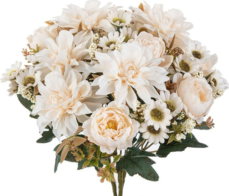 Künstliche Dahlien Blumen aus Textil in Rot und Creme für deine Dekoration bei Hochzeit oder Weihnachten - Bild 1