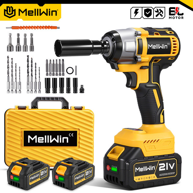 MELLWIN 3-in-1 Akku-Schlagschrauber Set mit bürstenlosem Motor, passend für Makita 18V LXT, Gelb - Bild 1