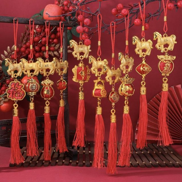 SHNGki Laternenanhänger Jahr des Pferdes 2026 Rotgold Metall Dekoration für das Chinesische Neujahr - Bild 1