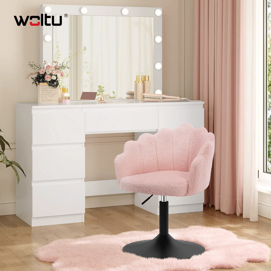 WOLTU Moderner Schminkhocker mit Rückenlehne aus Samt in Pink, Höhenverstellbar und Drehbar - Bild 2
