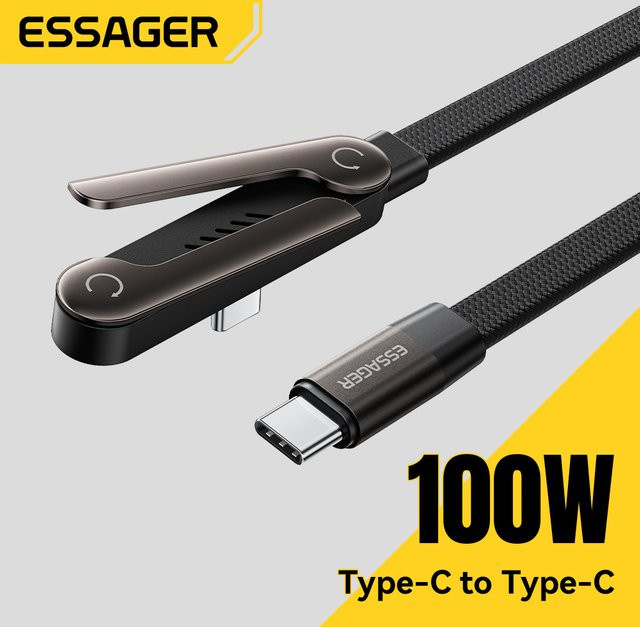 Essager 100W Typ-C Kabel mit faltbarem Telefonhalter für PD Schnellladung, Schwarz - Bild 1