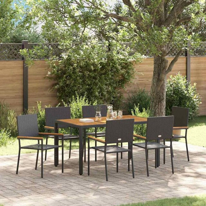 vidaxl Garten Essgruppe 7-teilig in Schwarz und Braun aus Holz, Glas und Rattan im modernen Design, B/T/H: 150 x 90 x 75 cm - Bild 1