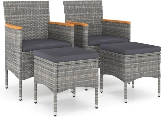 Furnicato 4-tlg Gartenstuhl und Hocker Set aus Poly Rattan in Grau - Bild 1