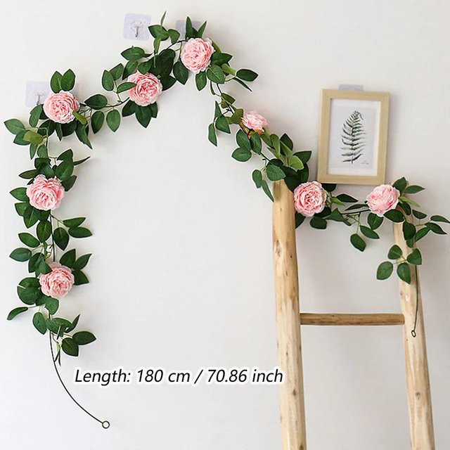 Künstliche Seidenpfingstrosen Ranke in Pink und Grün als dekorative Girlande für Hochzeit, Party und Heimdekoration - Bild 1