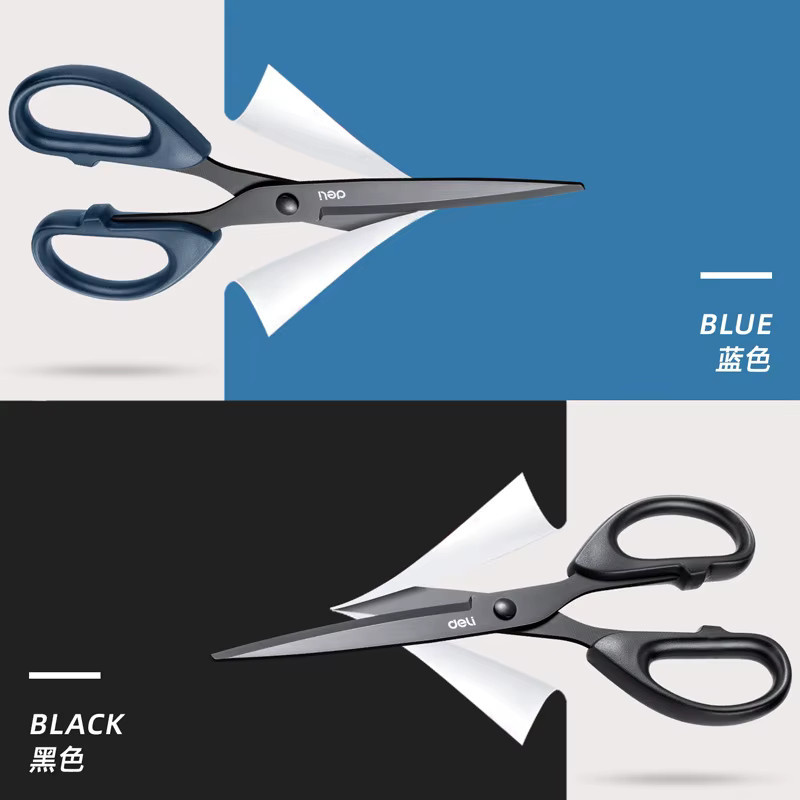 DELI Professionelle Büroschere aus Edelstahl in Schwarz und Blau, 21 cm Hochleistungsschere für Papier und Bastelarbeiten - Bild 3