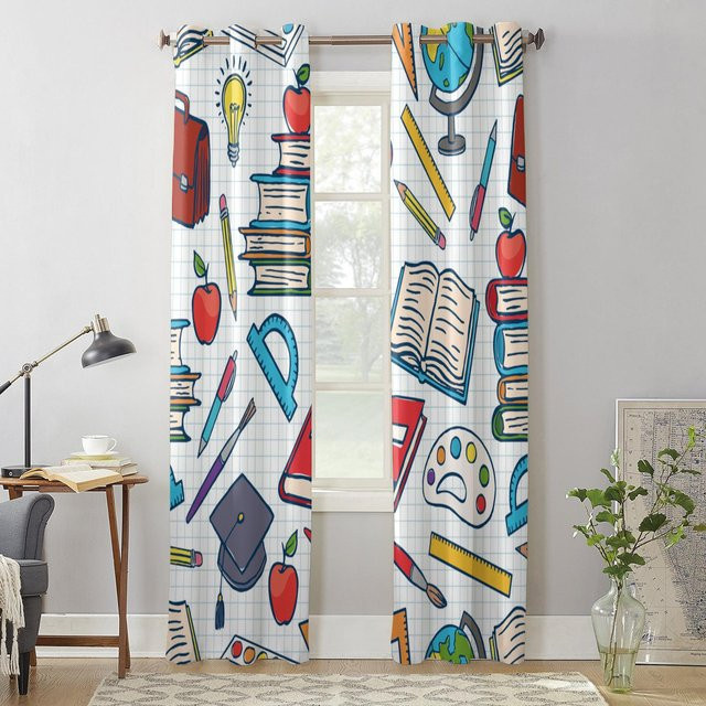 Super Six Fenstervorhang mit Schreibwaren-Motiv, Weiß, Breite: 135 cm, Höhe: 60 cm - Bild 1