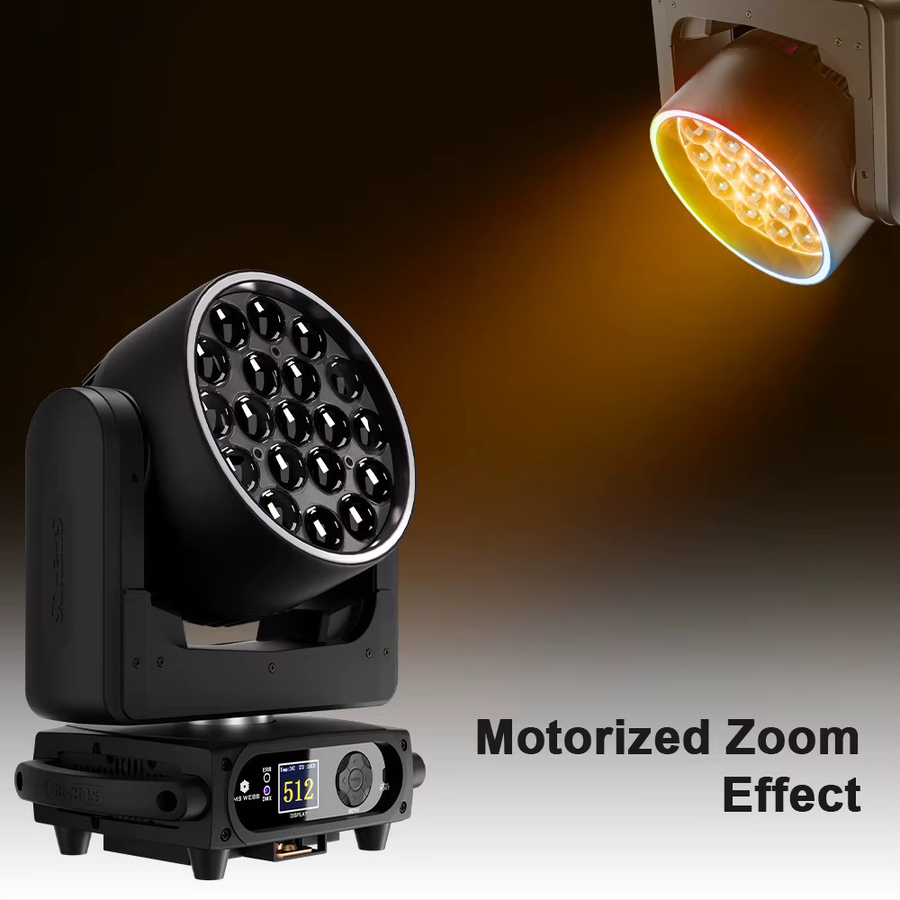 SHEHDS Moving Head LED Wash RGBW mit 19x15W Zoom für DJ, Disco und Bühne, Schwarz - Bild 3