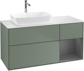 V&B Waschtischunterschrank Finion mit Wandbeleuchtung, Breite: 120 cm, Tiefe: 50,1 cm, Höhe: 50,1 cm, Lackiert in Olivgrün - Bild 1