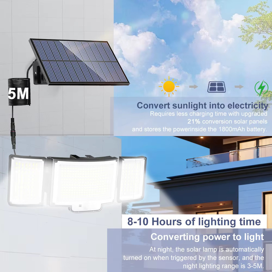 Solar Außenleuchte mit 366 LED und Bewegungsmelder, IP65 wasserdichtes Wandlicht für den Garten - Bild 3