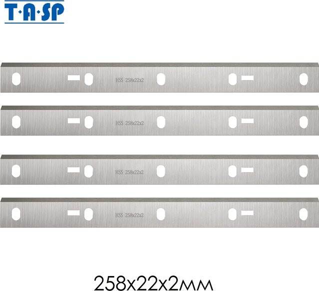 TASP 4 Stück HSS Holzhobelklingen in Silber für Scheppach HMS1080 HMS1050 HMS1070 Bernardo PT-250 Kity DRA 260 B/H/T: 258 x 22 x 2 mm - Bild 1