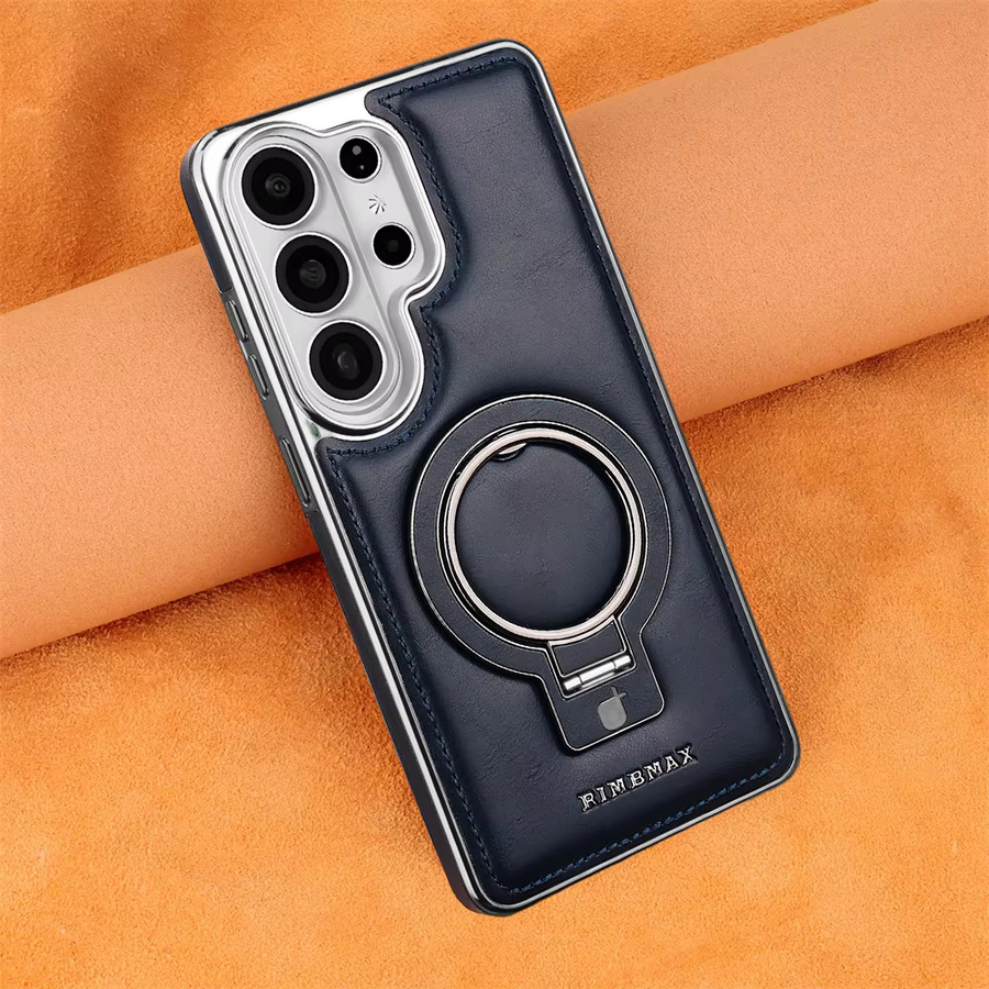 360 Grad drehbare Lederhülle für Samsung Galaxy S26 S25 Ultra S25 Edge S24 S23 mit kabelloser Ladefunktion in Braun - Bild 1