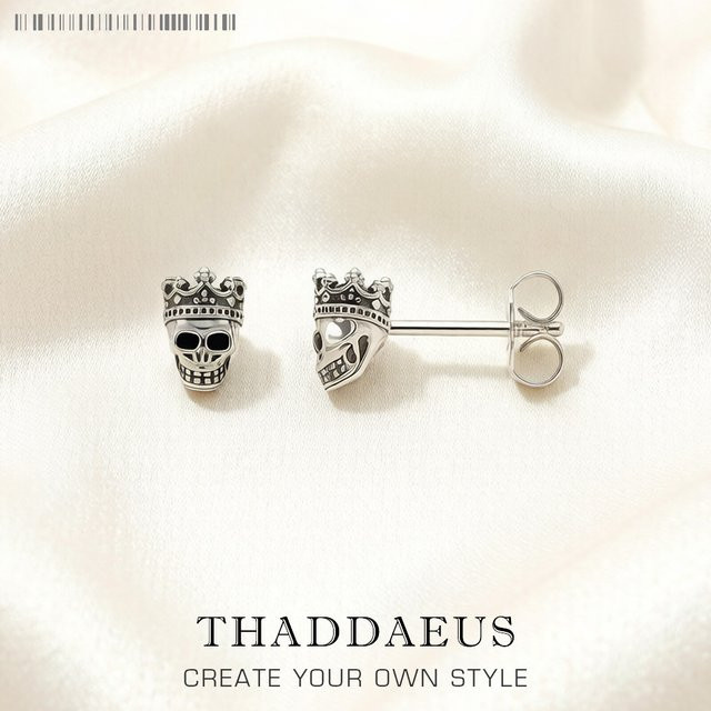 Thaddaeus Ohrstecker Totenkopf-König, 925 Silber, Unisex, Vintage - Bild 1