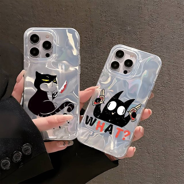 Lustige Black Cat Handyhülle für Apple iPhone 12 bis 17 Pro Max Plus, mehrfarbig, matt versilbert, schützendes Design - Bild 1