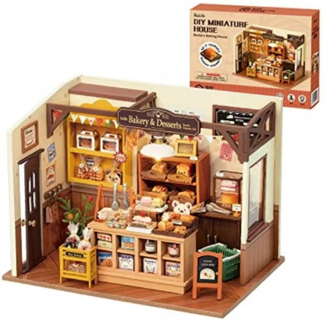 Robot ime Mini Puppen Hausbau Kit DIY Miniatur Haus Kit, mit Möbeln und LED-Leuchten, ab 14 Jahren - Bild 1