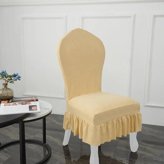 Elastischer Esszimmerstuhlbezug im europäischen Rock-Stil, beige, verdickter Schutzbezug für Hotel und Restaurant - Bild 1