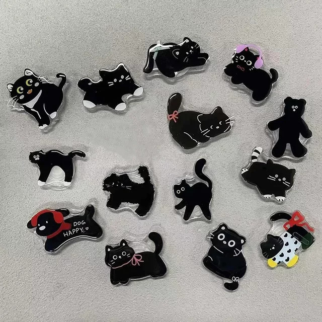 Universal Handyhalter mit Cartoon Blumen-Katzen Motiv aus Acryl als Grip Tok und Fingerring sowie erweiterbarer Ständer für iPhone und Samsung - Bild 1