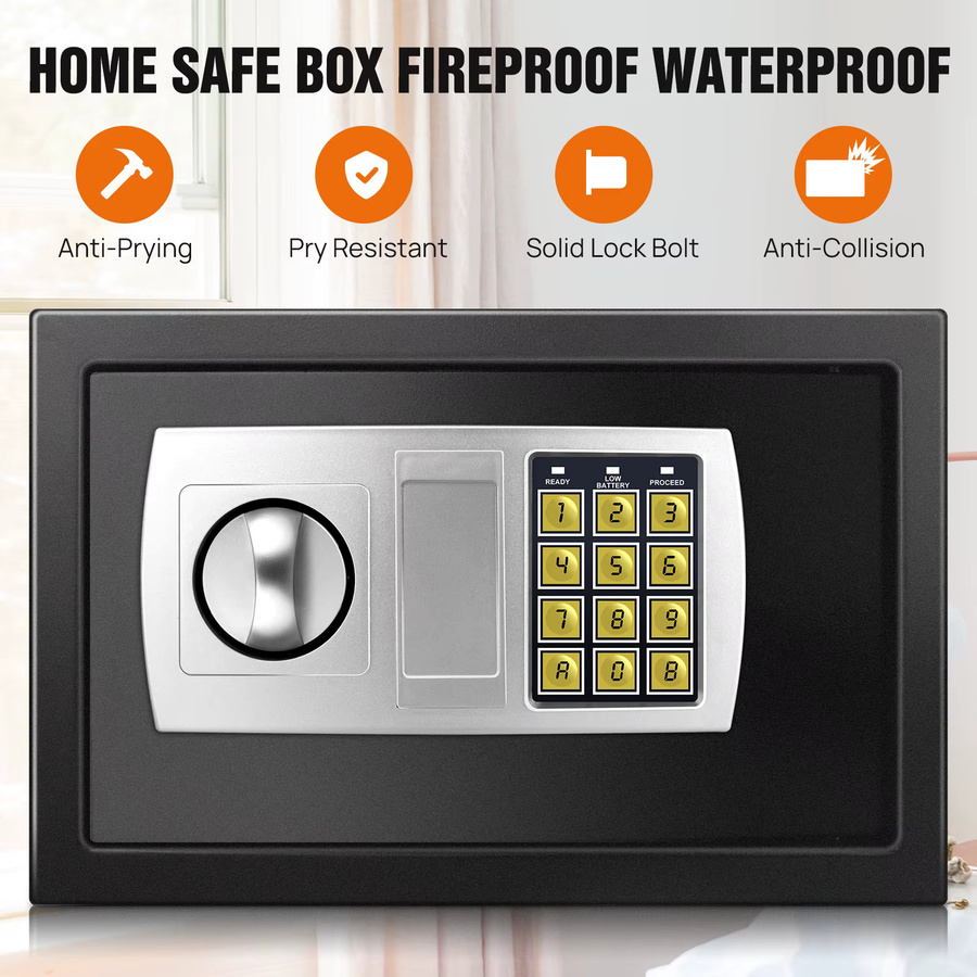 Schwarzer digitaler Codesafe mit 8,5 l Volumen und 2 mechanischen Schlüsseln für Zuhause, Büro oder Hotel, B/T/H: 31,0 x 19,5 x 19,5 cm - Bild 3